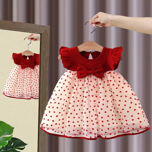(0-3 Years Old) Summer Baby Girl Bow Flying Sleeves Princess Dress Girl Korean Edition Little Love Birthday Dress 1