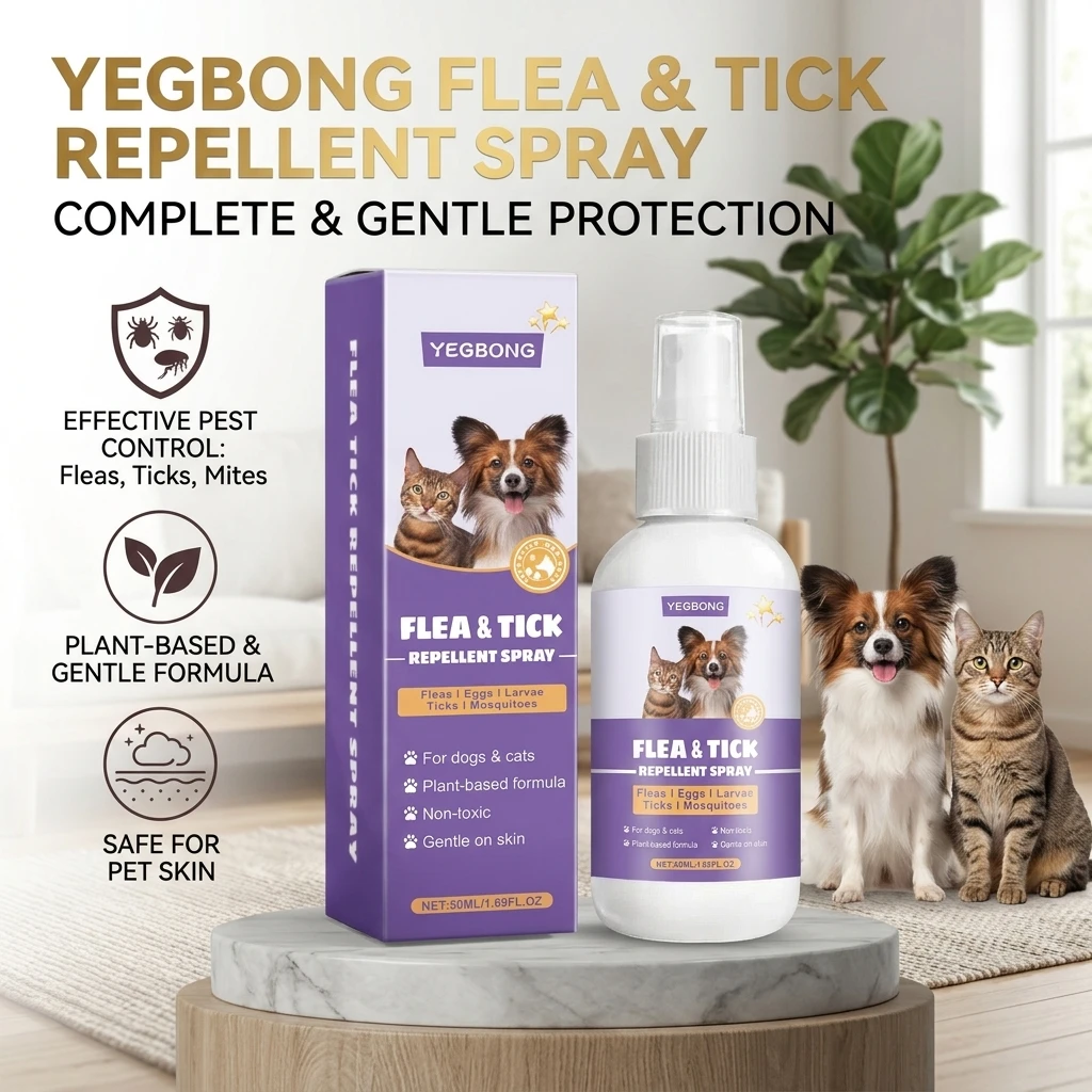 Pet Flea Spray Effectively Removing Fleas Ticks Relieve Skin Itching Natural Ingredients Non Irritating Dog & Cat Flea Repellent