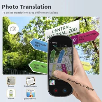 Real-Time Two-Way Voice Translator Device for Travel, Business Study, ABS Plastic, Black, 149 Languages Support with Voice and 5