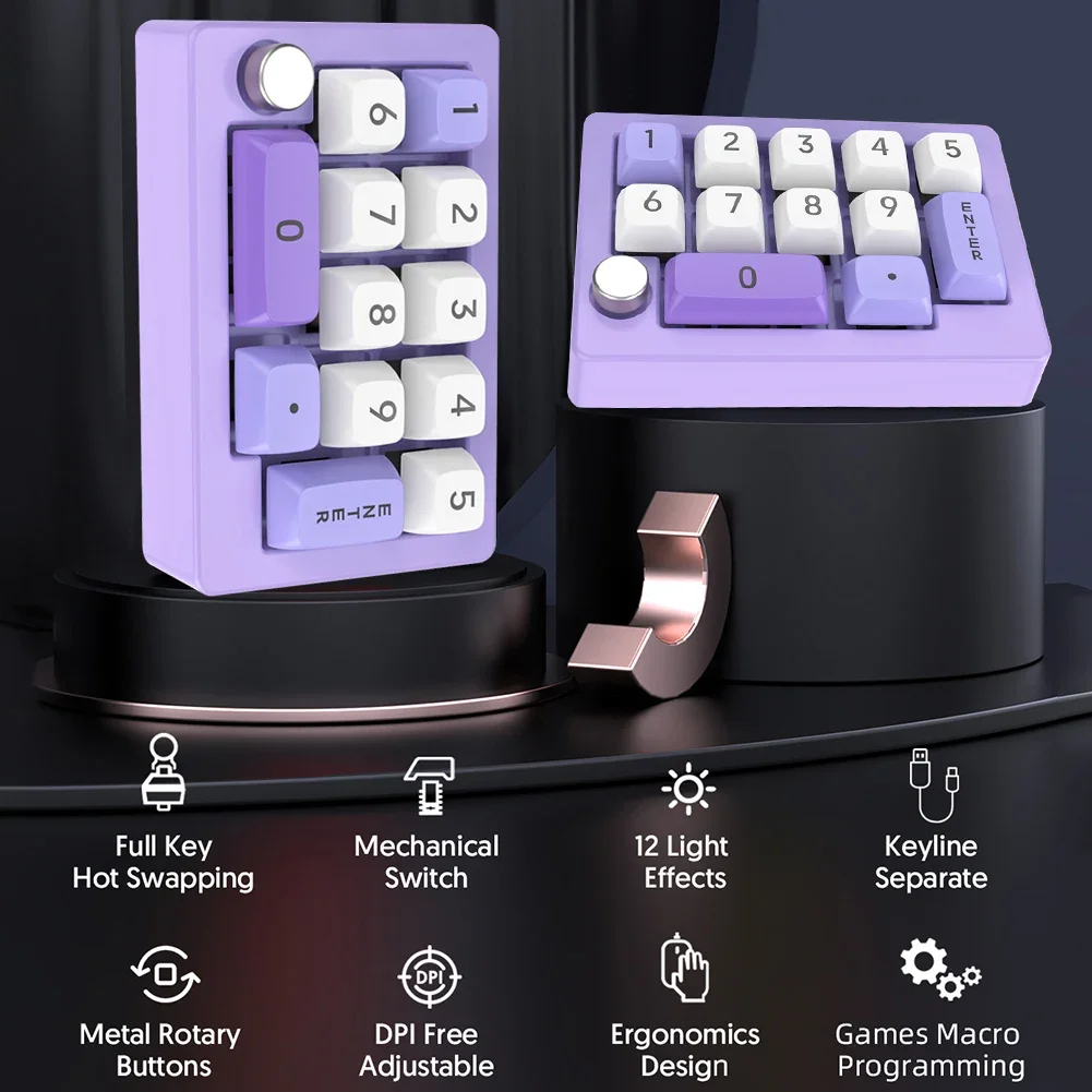 Mechanical RGB Hot Swappable Wired Mechanical Keyboard With knob Mini Gaming Keyboard 12 Color RGB Light 13 Key Keypad