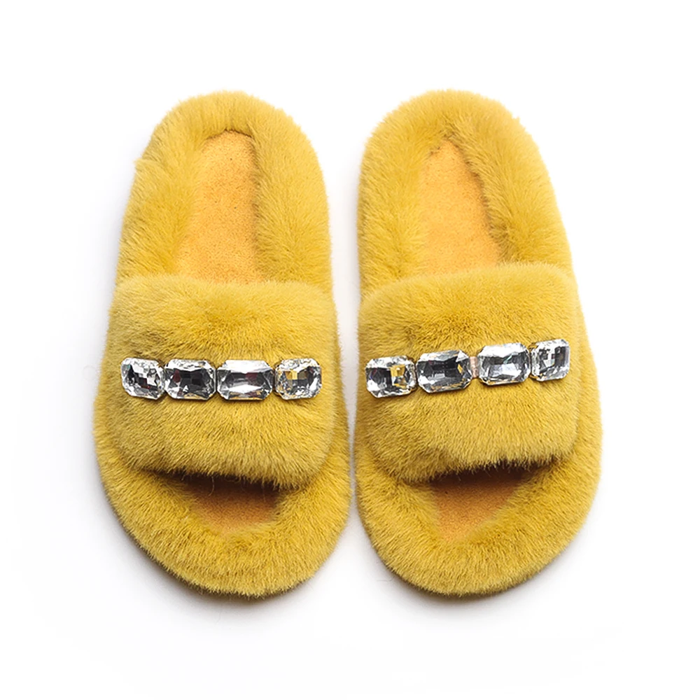 Pantofole In Vera Pelliccia Di Volpe Infrado Soffici Catena Lucida Scivoli In Pelliccia Pelosa Pantofole Da Casa In Peluche Sandali Piatti Da Spiaggia Da Donna Scarpe Estive - Foto 3