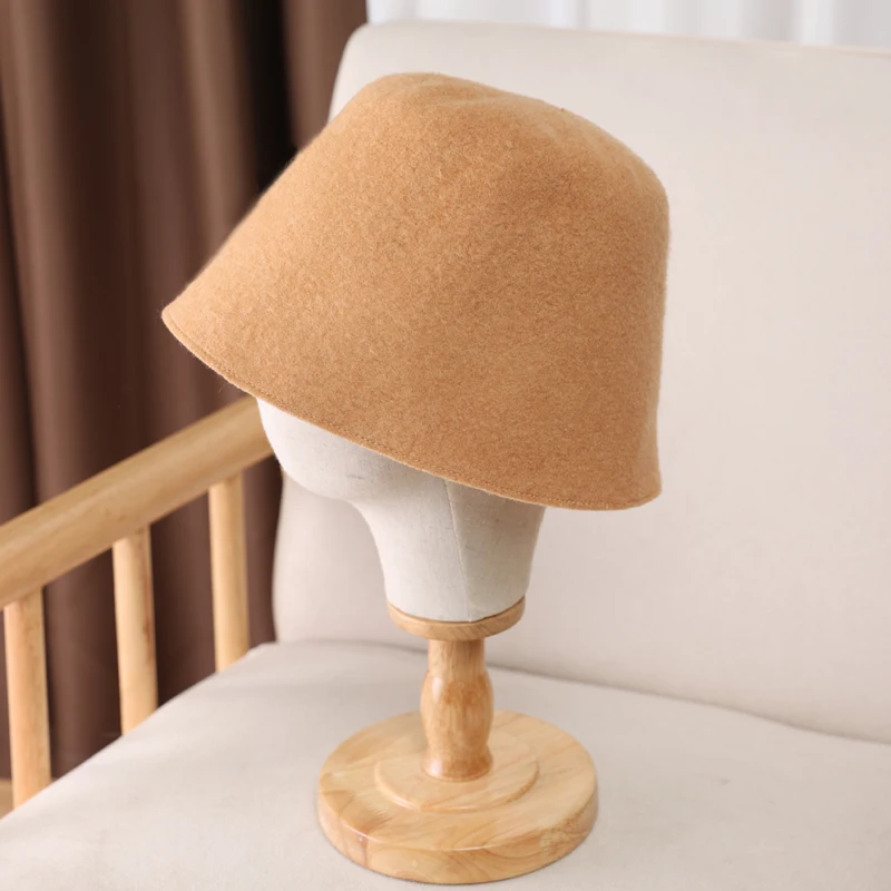 100%Pure Wool Women's Bucket Hat Korea Fashion Vintage Fisherman Panama Cap Autumn Winter Warm Soft  Foldable Wollen Chapeau 2