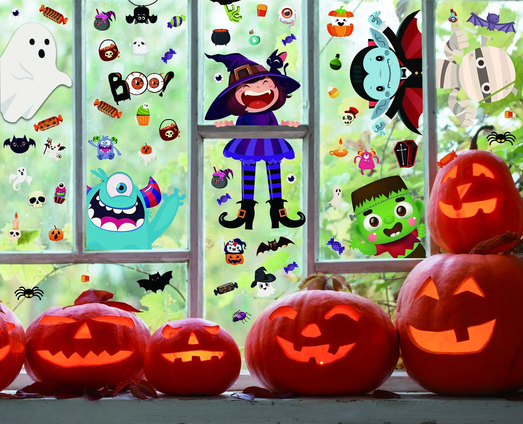 Halloween Window Clings Cute Pumpkin Human Skull Glass Decals For Kids Happy Halloween Party Decorations Window Stickers