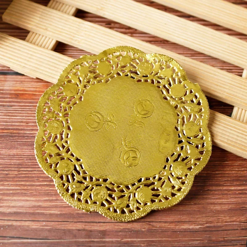Round Paper Doilies Golden Silver Lace Kitchen Wedding Party Decorative Baking Placemat Tea Coffee Doily Handmade Pad 50pcs paper doilies