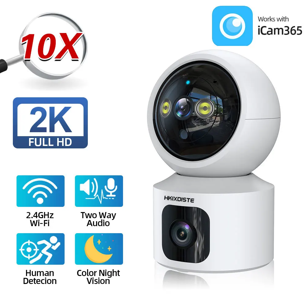 

4MP Dual Lens 10X Zoom Wifi PTZ Indoor Camera Wireless Home CCTV Security Surveillance Color Night Vision Auto Tracking iCam365
