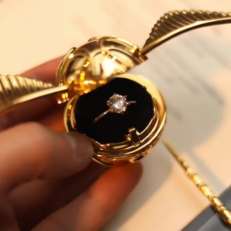 Creative Jewelry Box Organizer Accessories Metal Golden Snitch Ring Box Jewelry Boxes Storage Proposal Wedding Souvenir Gift