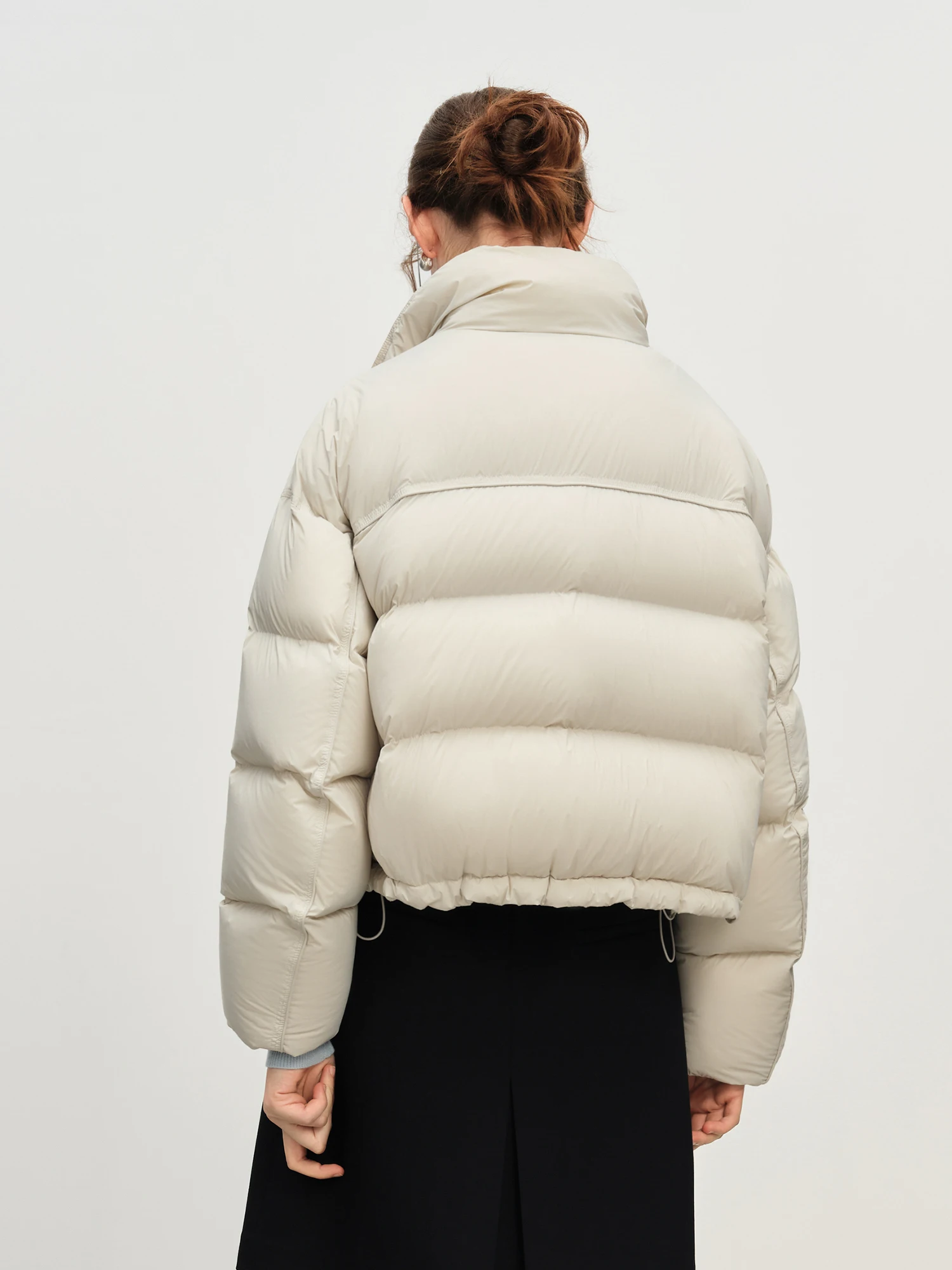 FSLE Winter 2025 Women Cloud-Like Puffer Coat - Stand Collar Short Down Jacket Lazy Chic Style Glossy Finish for Casual Comfort