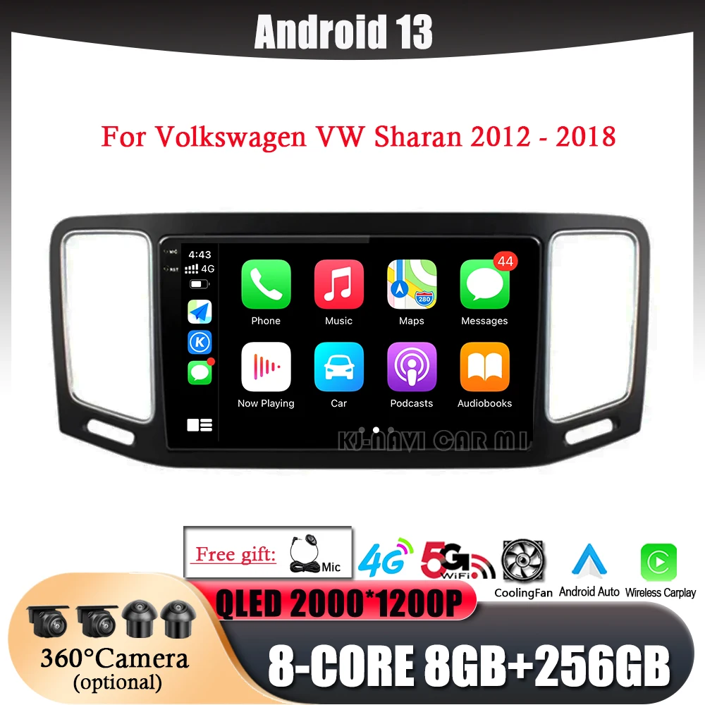 

9 дюймов для Volkswagen VW Sharan 2012 - 2018 автомобильное радио, мультимедийный плеер, навигация GPS Carplay 4G WIFI QLED экран Android 13