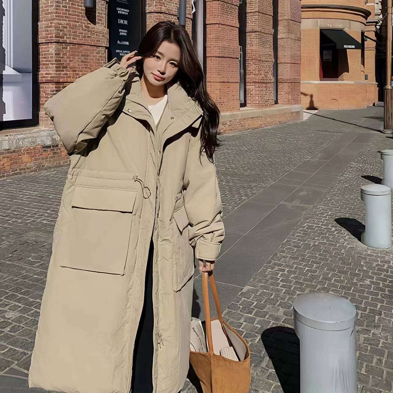 Sailor Collar for Women's Duck Down Jackets,Adjustable Waist Long Coats,England Style,Zipper ,Female Clothing Winter,New,2023