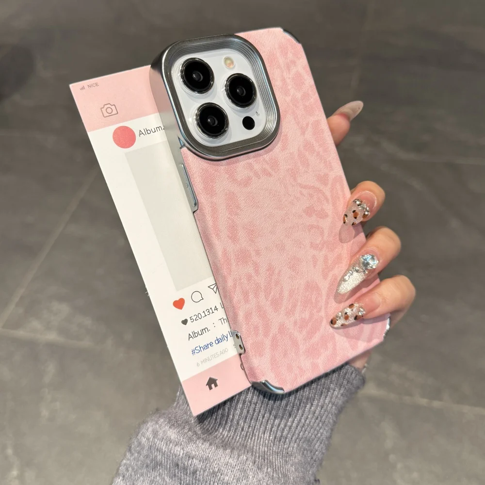 Luxury Cool Leopard Pattern Matte Plating Leather Texture Shockproof Phone Case