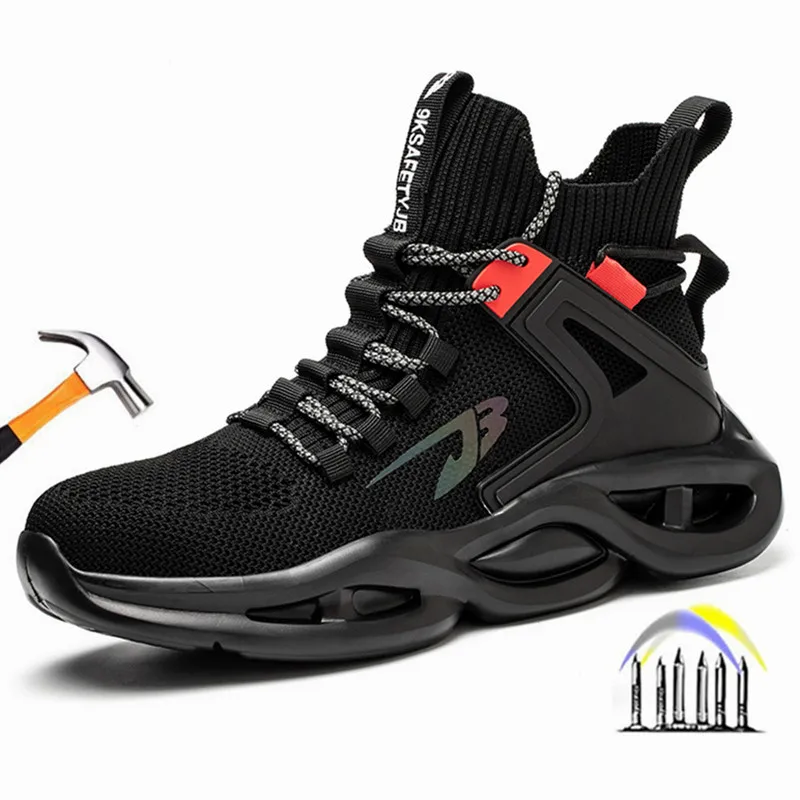 

Black Work shoes with steel toe sneakers men anti puncture work protection boots anti-slip safety shoes security shoes for men