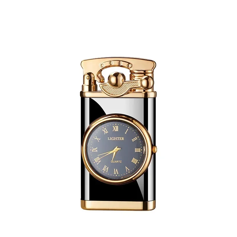 New Quartz Watch Windproof Lighter Metal Blue Light Rocker Arm Butane Jet Flame Torch Lighter Smoking Men's Gift Ignition Tools