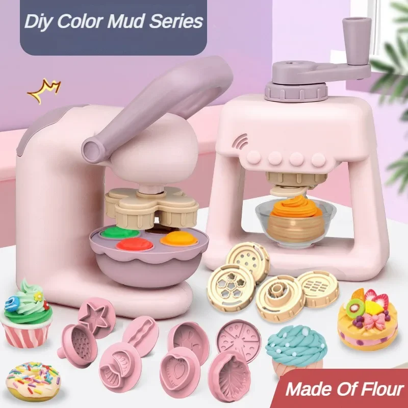 Children Play House Clay Toys Clay Colored Non-toxic Light  Plasticine Diy Ice Cream Machine Noodle Burger Fluffy Prop Girls 3