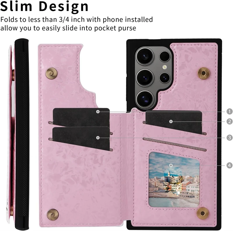 Floral Wallet Card Holder Flip Leather Case with RFID Blocking Technology