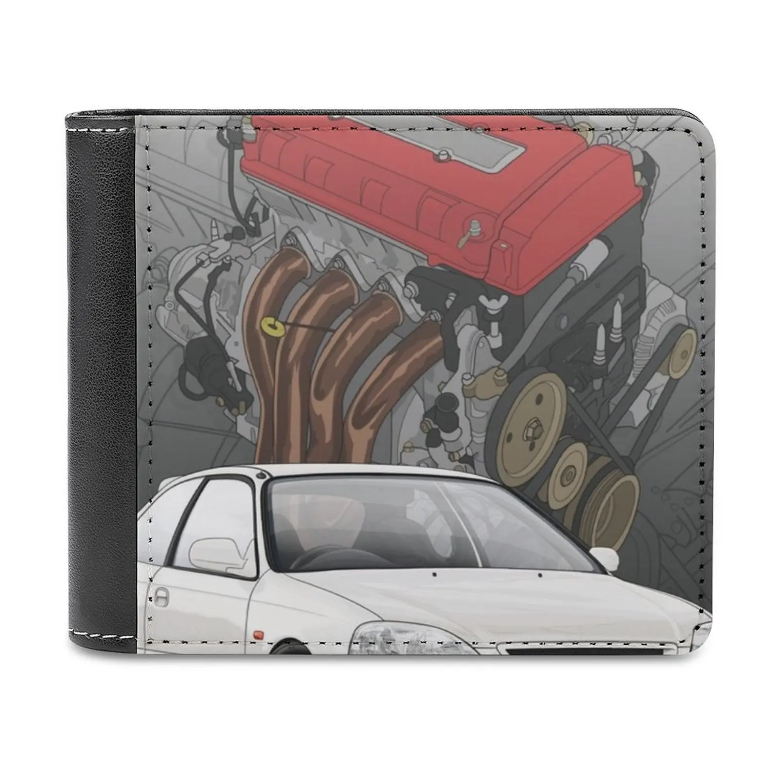 

Белый мужской кошелек с двигателем B16B Civic Ek9, кожаный кошелек, держатель для кредитных карт, короткий кошелек Civic Ek Ek9 Civicek Civicej Ek3