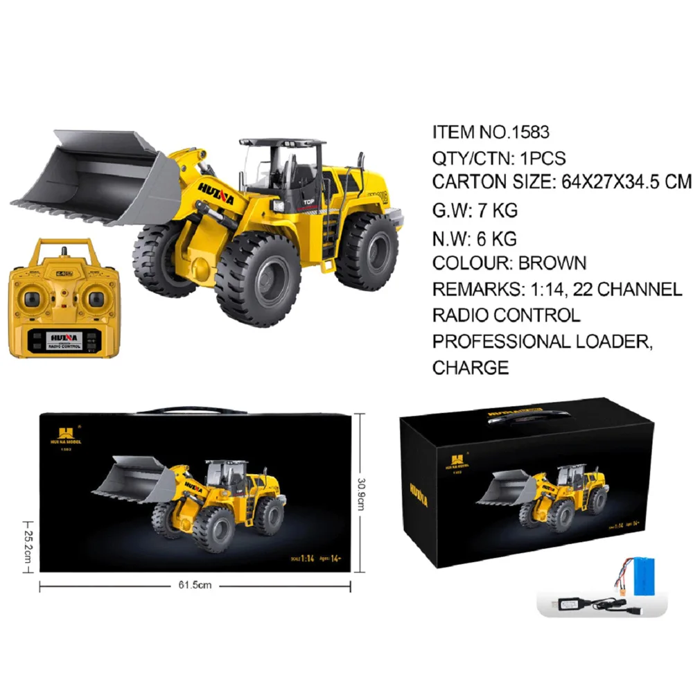 Huina 1583 22 channel alloy remote control car 1:14 simulation bulldozer engineering vehicle children's toy holiday gift 6