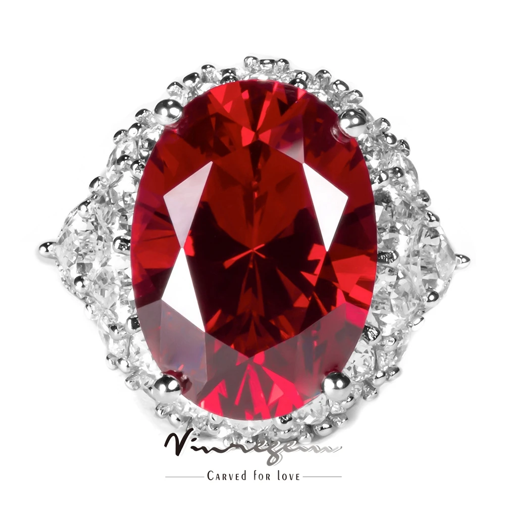 

Vinregem 18K White Gold 13*18MM Oval Ruby Simulated Sapphire Gemstone Vintage Ring 925 Sterling Silver Jewelry Anniversary Gift