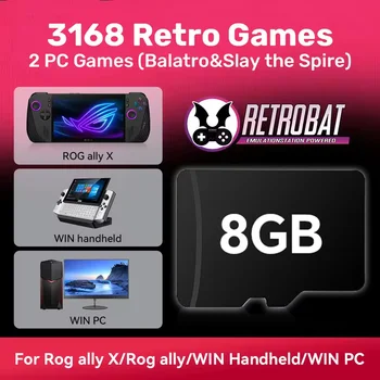 Scheda di gioco TF con 3168 giochi retrò e 2 giochi per PC per Rog Ally/Rog Ally X/GPD WIN4/LEGION GO/WIN PC e laptop, scheda di gioco da 8GB Plug&Play