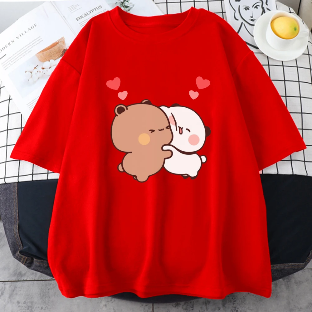 Panda Bear Cartoon T Shirt Bubu and Dudu Cute Tshirts100% Cotton Short Sleeve Girls Print Tees O-Neck Kawaii Tops Ullzang Casual