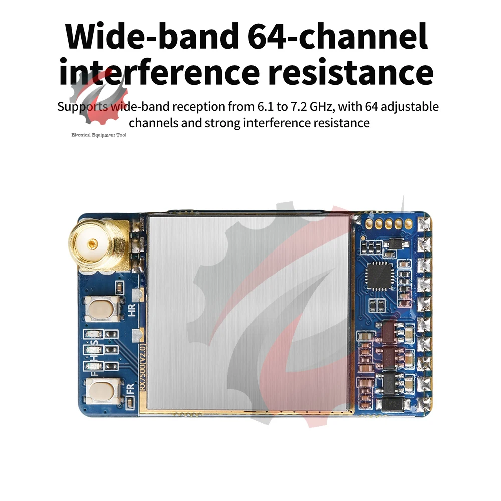 Récepteur vidéo 7.2 GHz 64CH VRX-75D de côté, montrant les ports d'entrée et les connecteurs d'antenne.