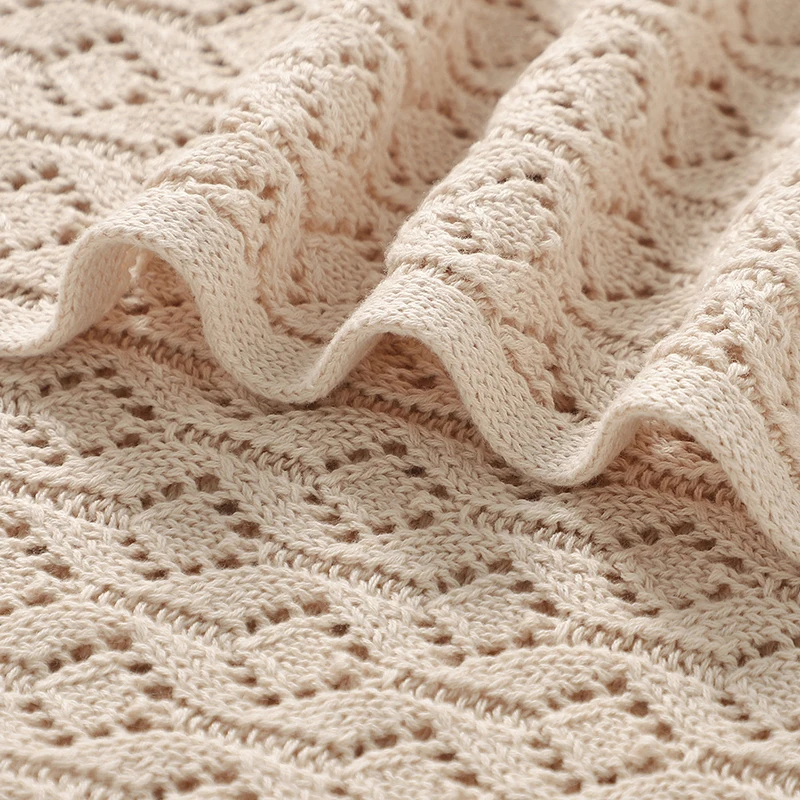 Coperta in cotone per neonati, lavorata a maglia, per bambini e bambine, trapuntata, 90x70 cm, tinta unita, per passeggino, super morbida, a quadri, alla moda, traforata - immagine 2