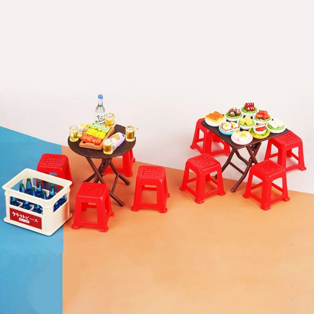 Scene Model Dollhouse Folding Table Mini Stool Lifelike Design Miniature Dining Table Furniture Plastic Dollhouse Small Chair