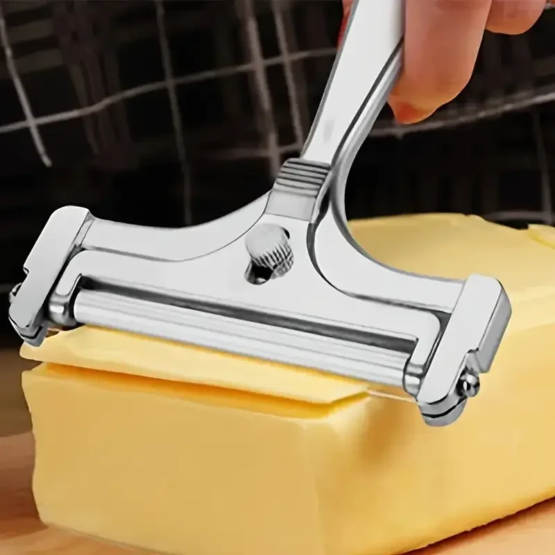 Adjustable Stainless Steel Cheese Slicer; Flat Blade for Soft & Hard Cheeses; Essential Kitchen Tool with Durable Design