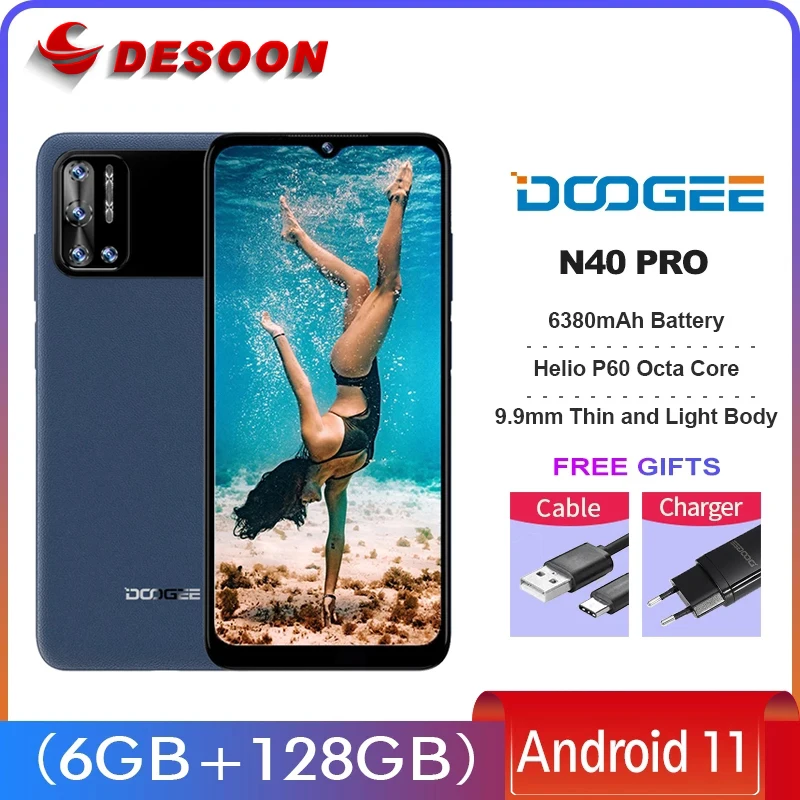 

DOOGEE N40 Pro 6GB+128GB Smartphone 20MP Quad Camera Helio P60 Octa Core Cellphone 6380mAh Battery 24W Charging Mobile Phone