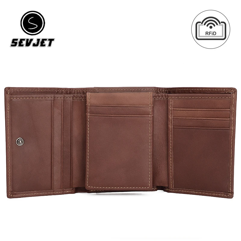 Genuine Leather Men Short Wallets Vintage Hasp Trifold Dollar Money Clip Rfid Coin Purse For Male Card Holder Clutch Bags JYG336