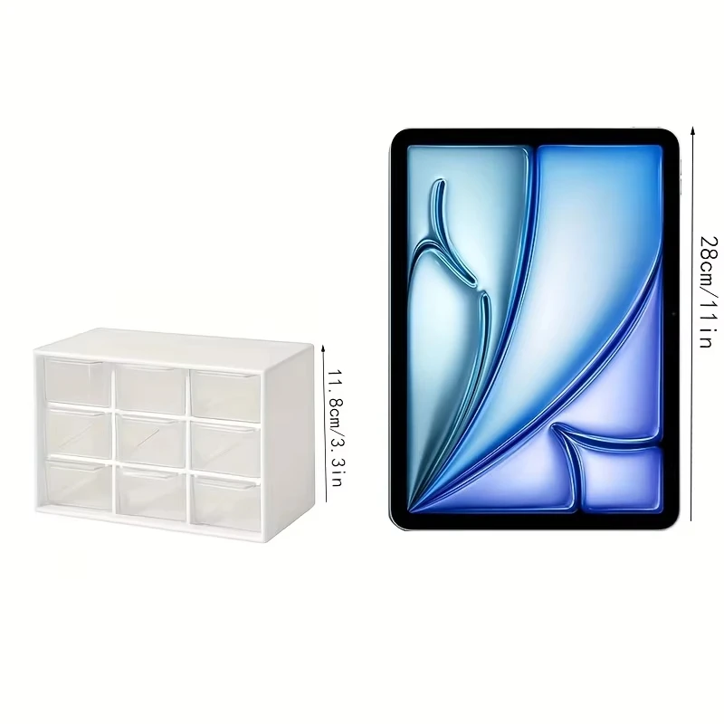 Organizzatore da Scrivania a 9 Scomparti, Cassetto Trasparente per Ufficio, Contenitore per Oggetti Vari, Montabile a Parete - immagine 6