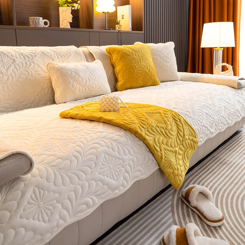 Sofa Cover Thicken Plush Jacquard Solid Color Non-Slip Couch Cushion for Living Room Soft Universal Sofa Cover Towel Sofa Mat 4