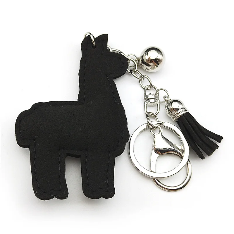 Schwarz Mode Alpaka Schafe Schlüsselbund Für Frauen Männer Strass Quaste Kawaii Schöne Tier Weibliche Schlüssel Kette Tasche Charme Schmuck – Detail 7