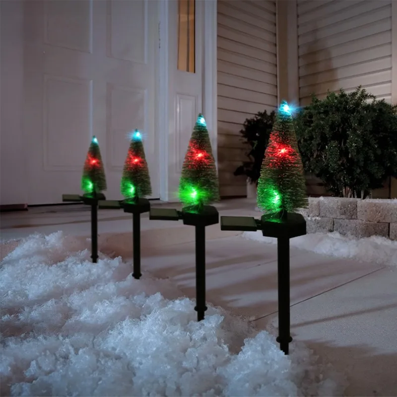 

4Pcs Christmas Outdoor Decor Garden Lawn Courtyard Lights LED Solar Christmas Tree Courtyard Party Holiday Floor Insertion Lamps