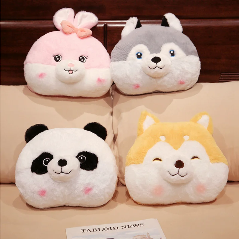 Cartoon Lovely Bunny Husky Panda Hand Warm Nap Pillow Plushie Doll Soft Stuffed Cute Animal Shiba Inu Sleeping Cushion Home Deco