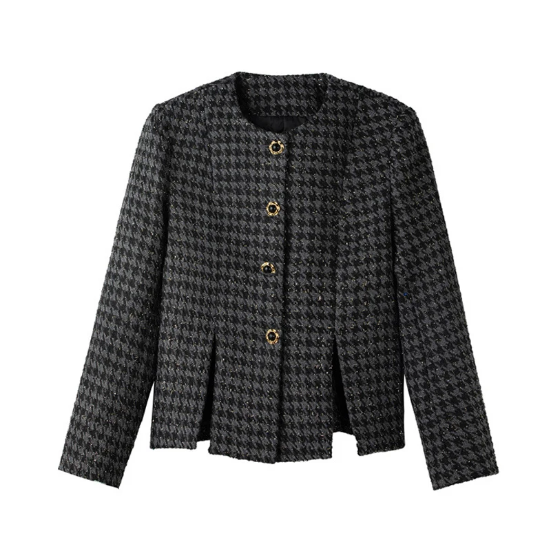 

Black Thousand Bird Checkered Tweed Coat 2024 New Spring/Autumn Small Fragrant Short Women's Top