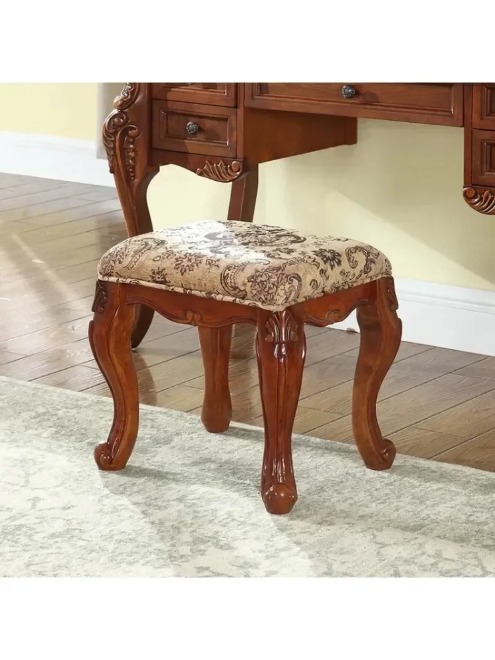 2024 American Dressing Table Bedroom Vintage Upscale Makeup Table European Solid Wood Carved Dresser Makeup Mirror Combination - Image 3