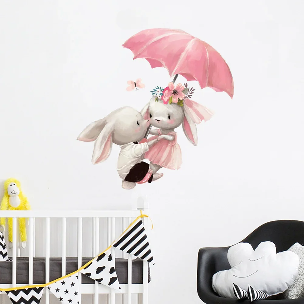 

Adorable Bunny Stickers for Kids Baby Room Home Decoration Cute Rabbit Series Wallpaper Living Room Bedroom Removable Mural