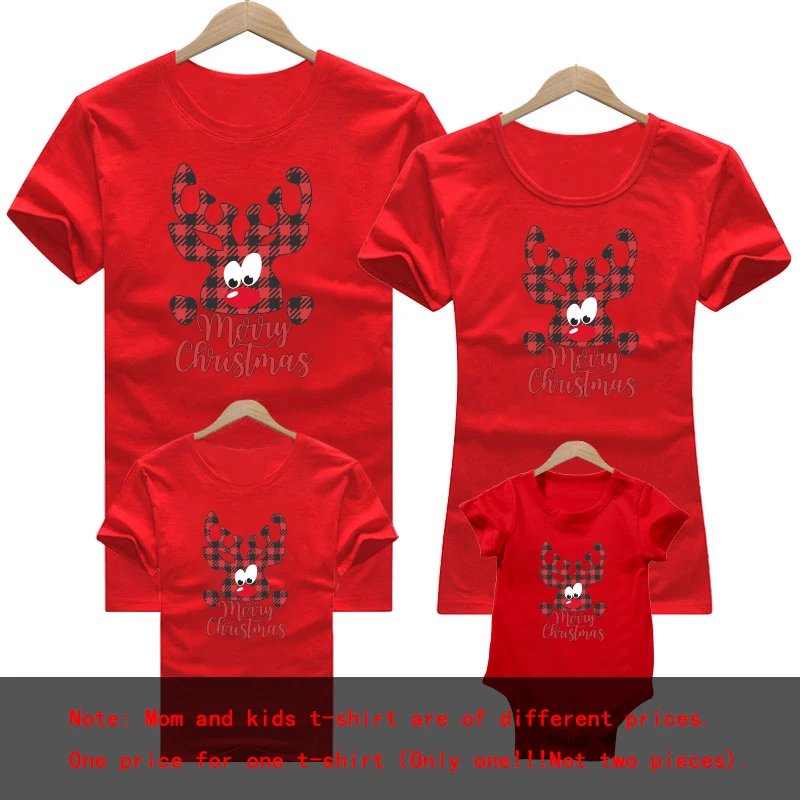 Ropa a juego familiar de moda navideña de Año Nuevo de algodón rojo de invierno 2023, camiseta de aspecto familiar para mamá, camisetas navideñas para madres y niños