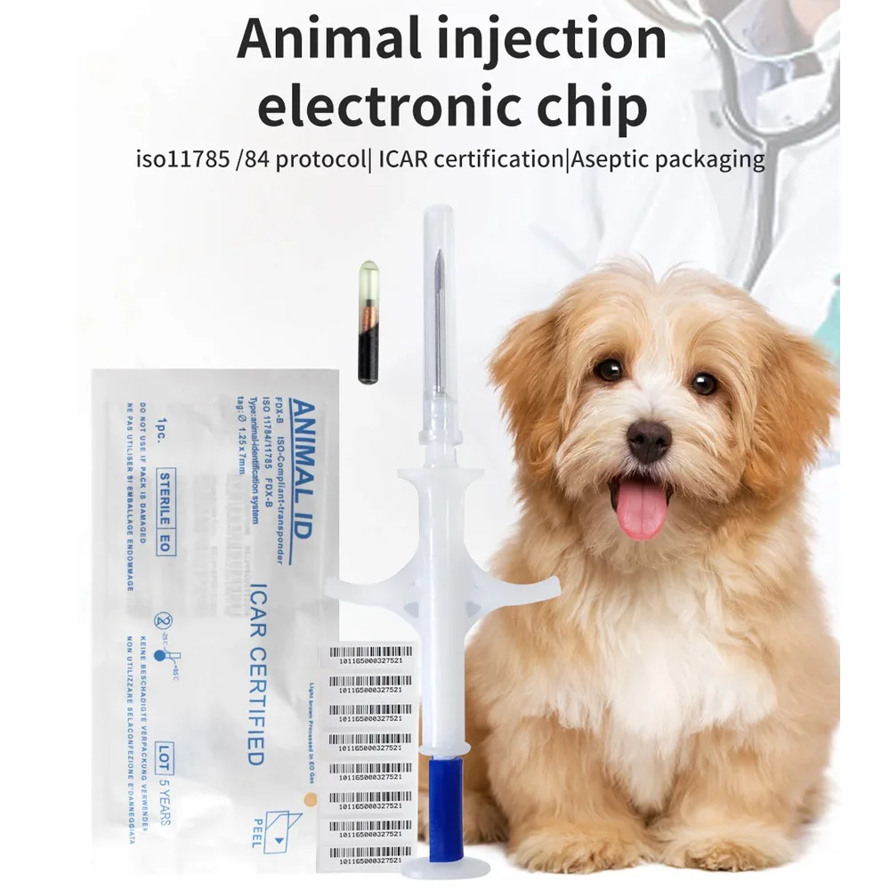 Animal EM4305 Microchip International Standard 134.2KHz FDX-B Pet Identification Chip Syringe 100Pack Dog Microchip pet microchip syringe