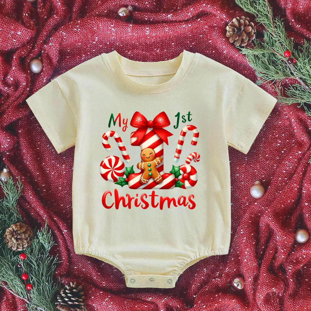 내 첫 번째 크리스마스 프린트 베이비 버블 롬퍼 크리스마스 파티  복장 소년 소녀 긴 소매 롬퍼 크리스마스  점프슈트
