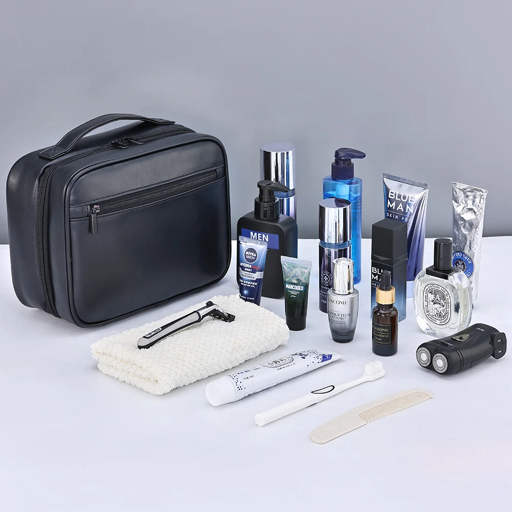Zipper PU Leather Men Business Portable Storage Bag Toiletries Organizer Women Travel Cosmetic Bag Hanging Waterproof Wash Pouch 5