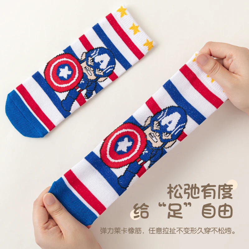Cotton Middle Tube Cartoon Socks 5 Pairs Children Socks Spiderman Boy's Socks Spring Autumn Size 1-12 Year