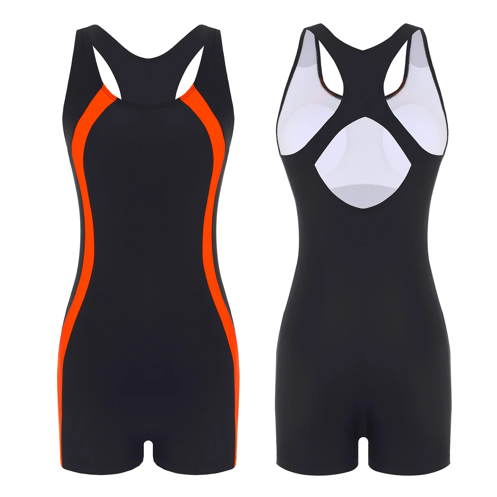 Women’s Sleeveless Boyleg One-Piece Swimsuit – Racerback Modest Swimwear with Padded Design for Water Sports and Surfing Beachwear Swimwear