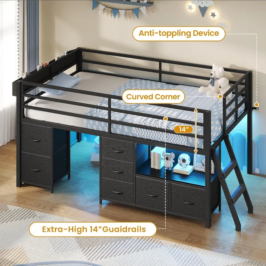 Twin Low Loft Bed with Storage 3