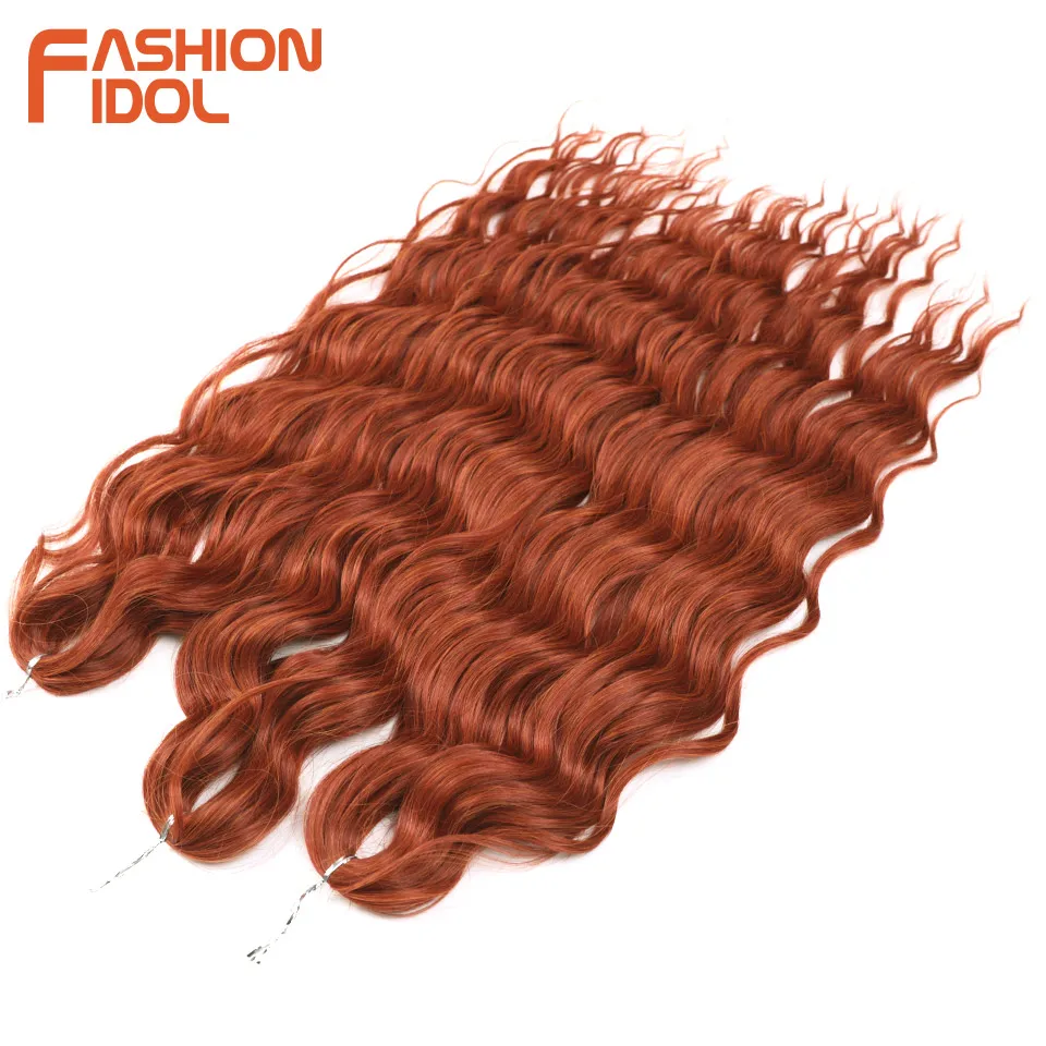 FASHION IDOL Orange Twist Crochet Hair Synthetic Deep Wave Braiding Hair Extensions 24 Inch Water Wave Hair Heat Resistant Fiber