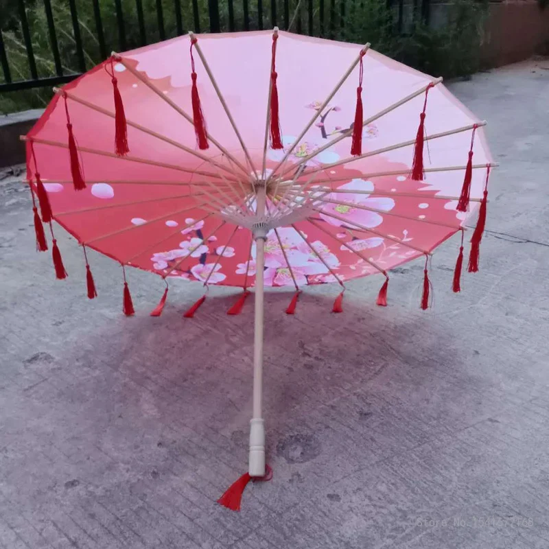 Satin Cloth Umbrella for Women, Tassel Umbrella, Chinese knot Pendant, Oil Paper Umbrella, Photography Props, Classical Pendant