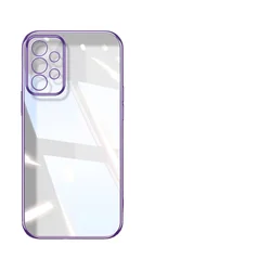Crystal Clear Silicone Protective Phone Case - Transparent Plating Soft Cover - A22 4G (PURPLE)
