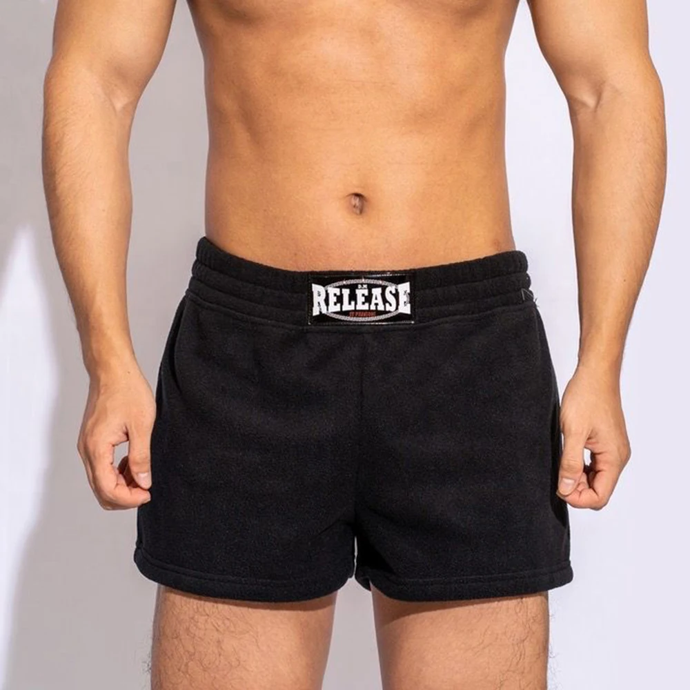 Mens Sexy Solid Color Polar Fleece Shorts 2024 Spring New Fashion Home Simple Warm Loose and Comfortable Shorts for Men