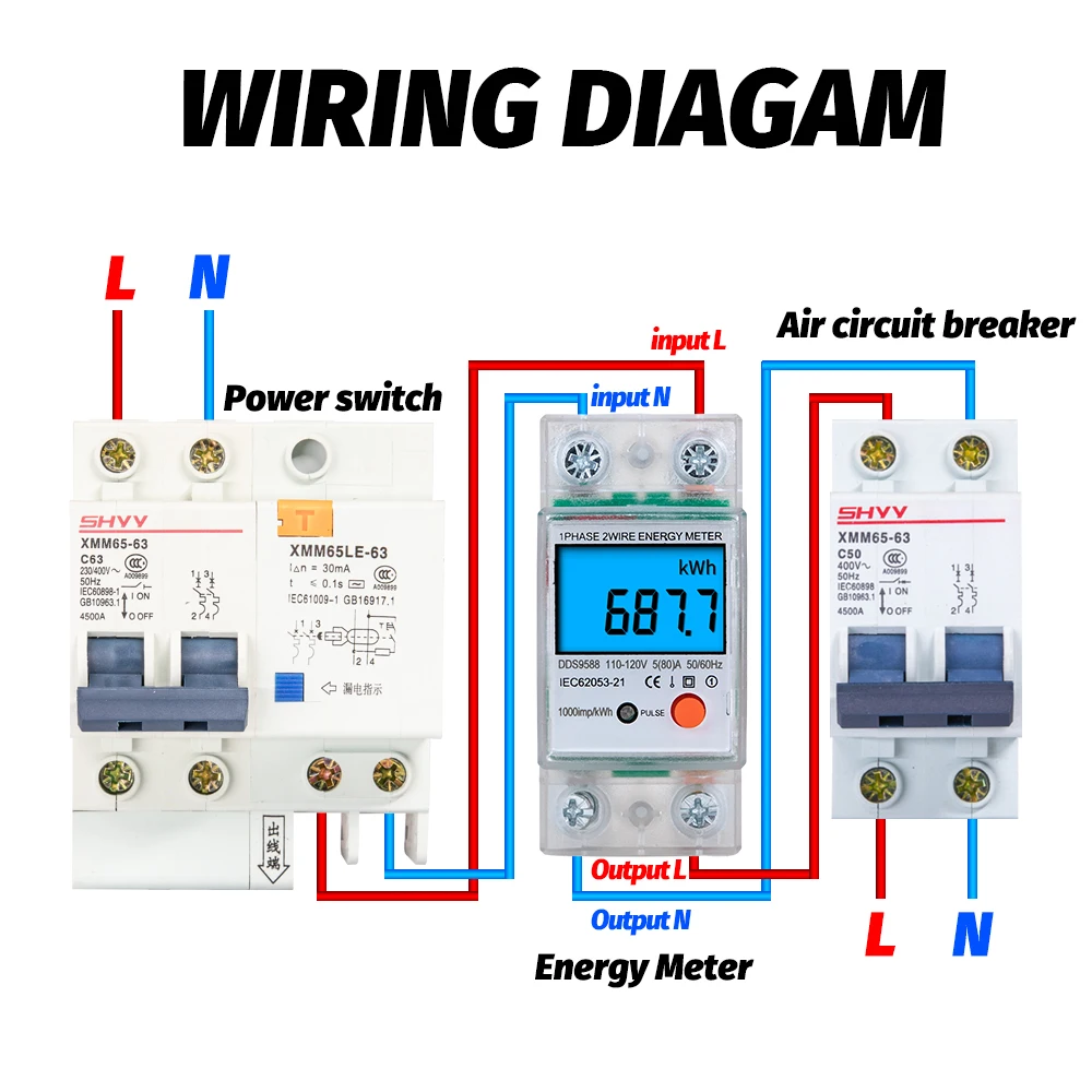 AC 110V/220V Din Rail LCD Display Digital Single Phase Energy Meter KWh Power Consumption Electronic Wattmeter Reset Zero