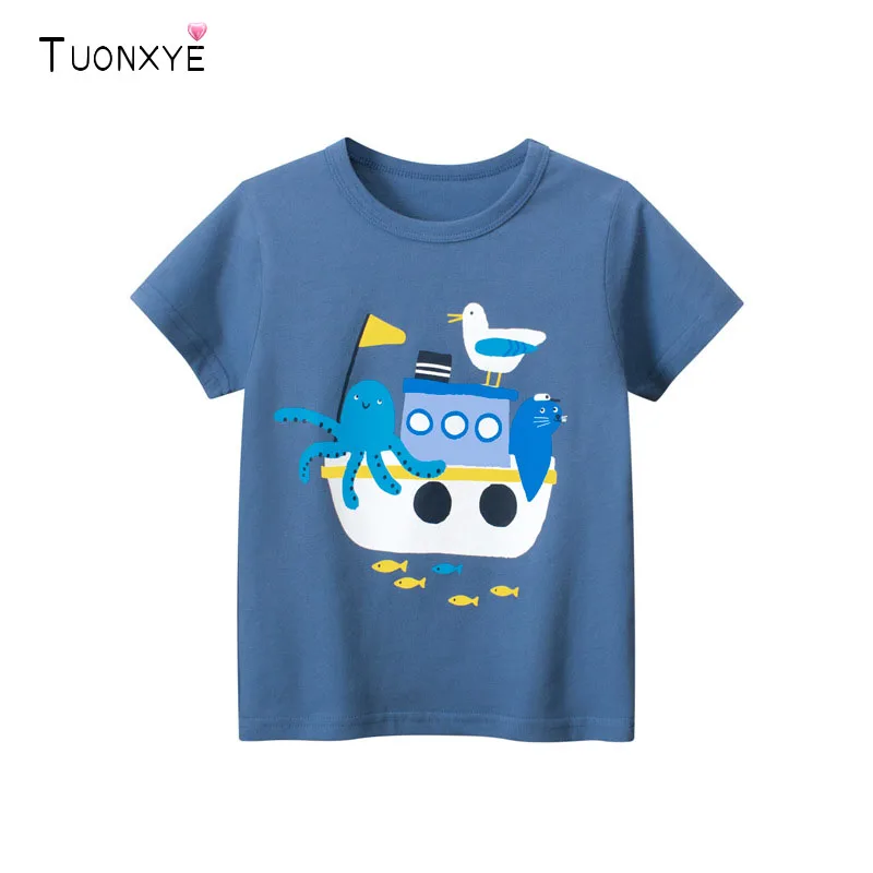 

TUONXYE Fashion Boys Short Sleeve T-shirt Cartoon Animal Boat Bird Cotton Casual Knitting Soft Breathable Baby Pullover Clothes